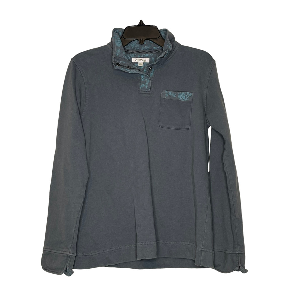 Orvis Womens 1/4 Snap Pullover Sweatshirt Size Medium Turquoise Outdoors LS - Picture 1 of 4